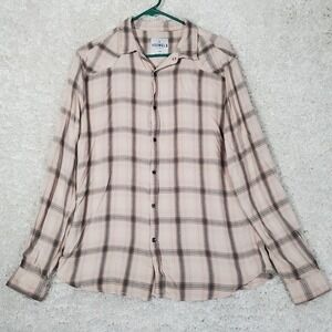 YoungLA Mens Pearl Snap Plaid Shirt Long Sleeve Size L Western Ranch Casual